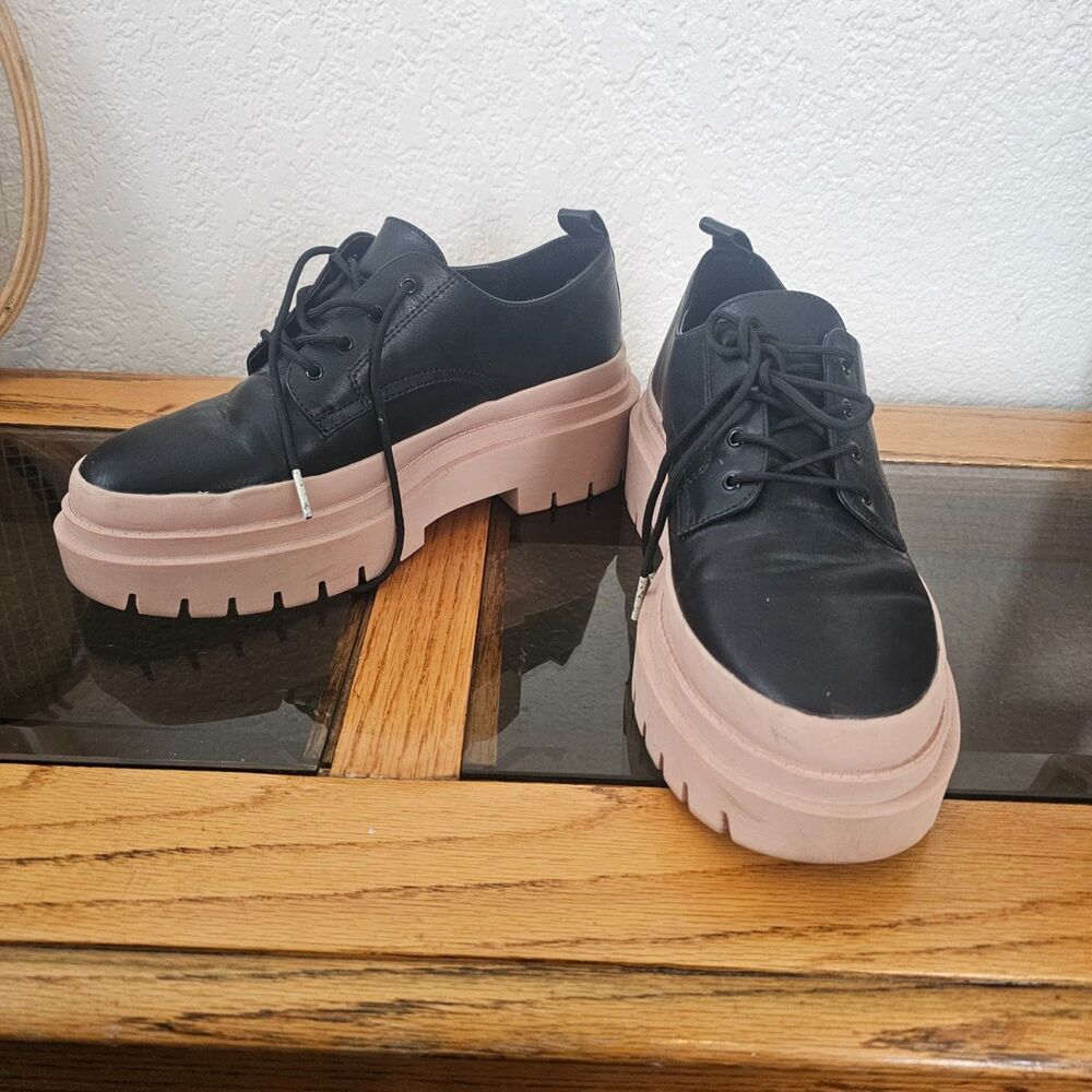 Steve Madden Malene black leather pink chunky platform oxfords shoes womens 8.5